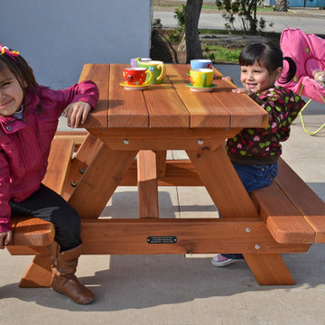 Kid Size Wood Picnic Table (Attached Benches)