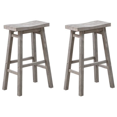 Sonoma Saddle Seat Counter Stool, Storm Gray Wire-Brush, Bar Height, Set of 2