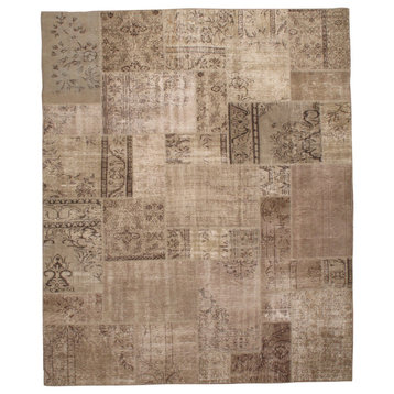Turkish Patchwork Hand Stiched Rug, Natural Overdye, Ivory, 6'x9"x9'9"