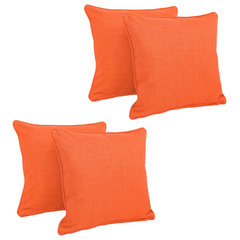 New Upholstered Throw Pillows Set of 2 18x18 Orange Tan Cream Stripe Design