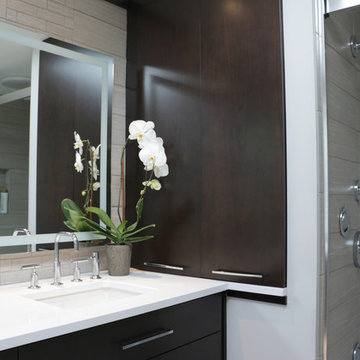 Modern City Style: Linear Taupe and Espresso Master Bath