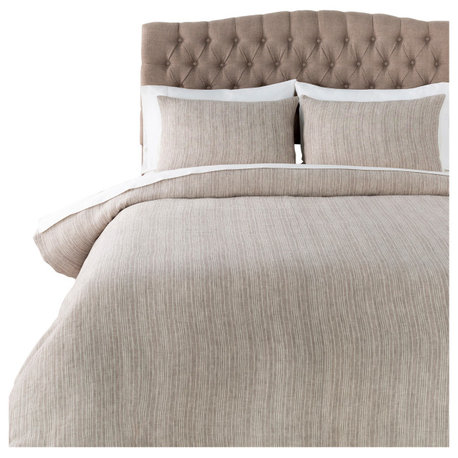 Cameron Farmhouse Rustic Stripes Duvet, Beige, Full/Queen