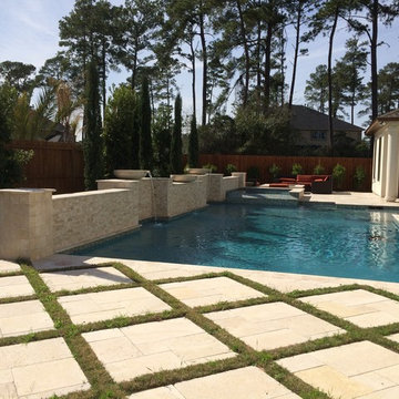 Geometric Pool with Raised Beam Wall with Water Bowls