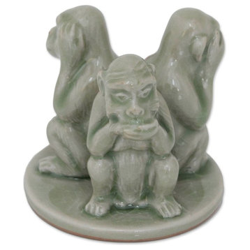 Green Monkeys Shun Evil Celadon Ceramic Figurines