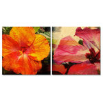 Ready2HangArt - Tropical Hibiscus Canvas Wall Art, 2-Piece Set - This Tropical Hiiscus was inspired by the Caribbean Island of Antigua; full of color and beauty. The two-toned hibiscus flowers are offered as a 2-PC Canvas Art Set. It is fully finished, arriving ready to hang at your home or office.