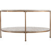 Silas Round Faux Stone Cocktail Table - Champagne with Faux Travertine