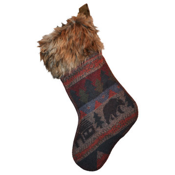 Cabin Bear Christmas Stocking Sock