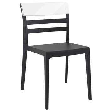Compamia Set of 2 Black Transparent Moon Dining Chair, Clear Top