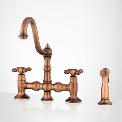 ROEBLIN BRIDGE KITCHEN FAUCET WITH SIDE SPRAY - ANTIQUE COPPER - Kitchen Faucets