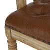 Niemi Traditional Upholstered Tufted Loveseat, Cognac + Natural, Faux Leather