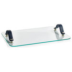 Zodax - Lucena 18"Long Glass Bar Tray - This elegant modern rectangular food safe glass cheese tray that features nickel and leather handles is an excellent choice to use to showcase your favorite cheese at your special events. . Whether you're entertaining indoors or outdoors, this tray is sure to be an eye-catcher at the party.