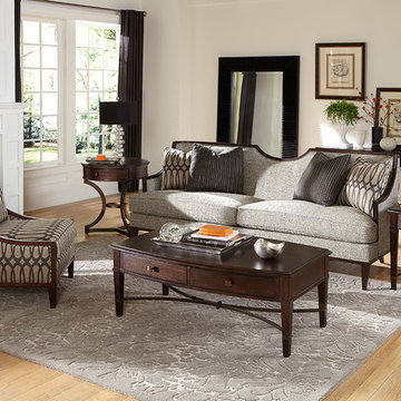 Neutral Living Room with Wood Trim Sofa