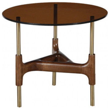 Niko Modern Round Walnut and Glass End Table