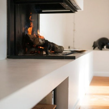 Cheminée design foyer ouvert 3 faces - Bruges