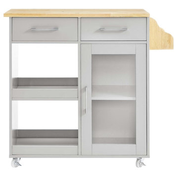 Modway Wood Culinary Kitchen Cart with Spice Rack in Light Gray/Natural