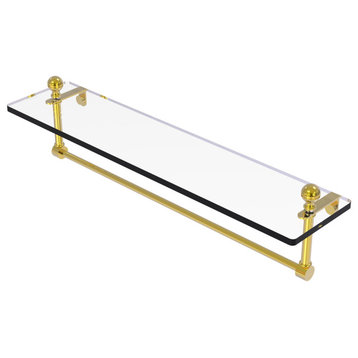 Mambo 22" Glass Vanity Shelf with Towel Bar, Polished Brass