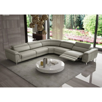 Rose Italian Modern Gray Leather Sectional Sofa With Recliners