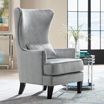 Aston Silver Alligator Print Upholstered Wingback Armchair