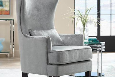 Aston Silver Alligator Print Upholstered Wingback Armchair