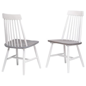 Cusick Windsor Dining Side Chairs, White and Gray Wood, Set of 2