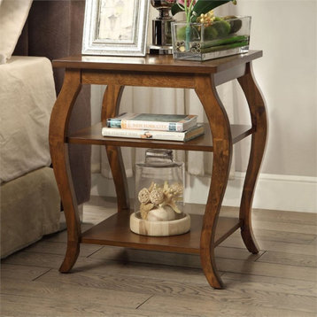 Bowery Hill 2 Shelves Square Wood End Table with Cabriole Legs in Walnut