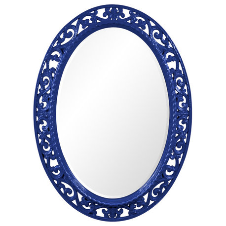 Suzanne Oval Mirror Custom Painted, Traditional, 30 X 38, Glossy Royal Blue