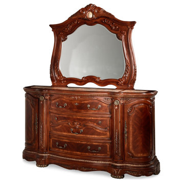 Cortina Dresser and Mirror Set - Honey Walnut