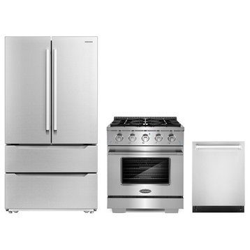 3PC Package 30" Gas Range 24" Dishwasher & Refrigerator