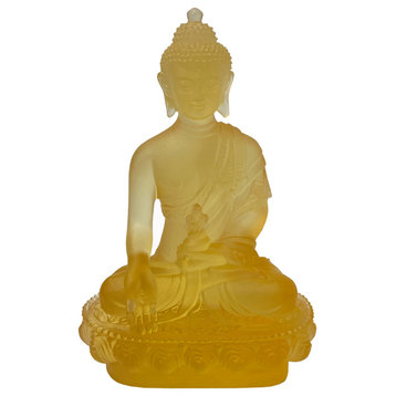 Crystal Glass Pate-de-Verre Yellow Gautama Amitabha Shakyamuni Statue