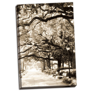 Fine Art Photograph, Savannah Sidewalk Sepia I, Hand-Stretched Canvas