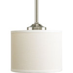 Progress - Progress P5065-09 Inspire - One Light Mini-Pendant - Harkening back to a simpler time, the Inspire Collection freshens traditional forms with flowing lines.This one-light mini-pendant features an off-white linen fabric shade and Brushed Nickel    Brushed Nickel finish  Off-white linen fabric shade    No. of Rods: 2  Shade Included: TRUE  Rod Length(s): 6.00  Warranty: 1 Year WarrantyInspire One Light Mini-Pendant Brushed Nickel  Off-White Linen Fabric Shade *UL Approved: YES *Energy Star Qualified: n/a  *ADA Certified: n/a  *Number of Lights: Lamp: 1-*Wattage:100w Medium Base bulb(s) *Bulb Included:No *Bulb Type:Medium Base *Finish Type:Brushed Nickel