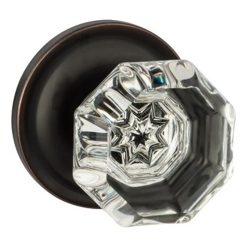 Classic Rosette, Crystal Style Door Knob, Passage Function, Oil Rubbed Bronze