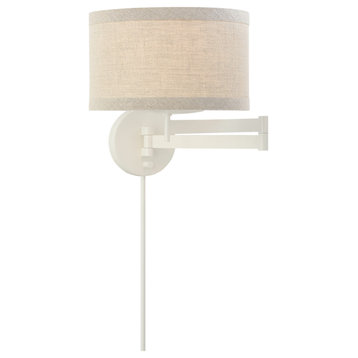 Walker Swing Arm Sconce in Light Cream with Natural Linen Shade