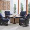 Orleans 5-Piece Woven Fire Pit Chat Set, Navy Blue With 4 Woven Swivel Gliders