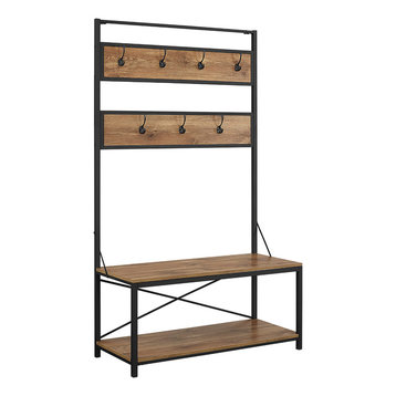 72" Industrial Metal and Wood Hall Tree, Barn Wood