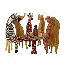 Jedando Handicrafts (H) - Unique OOAK Handcrafted Carved 8" African Mahogany Wood Animal Figurine Set Lot - Decorative Objects And Figurines