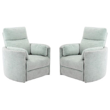 Home Square Polyester Swivel Glider Recliner in Windstream Green - Set of 2