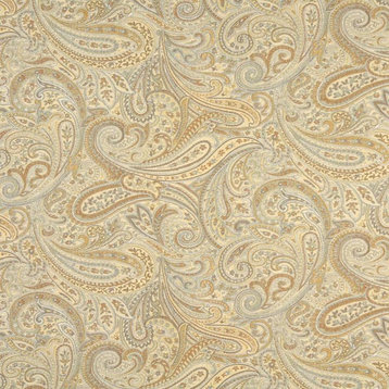 Gold Blue And Bronze Paisley Contemporary Upholstery Grade Fabric By The Yard