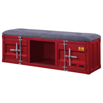 ACME Cargo Storage Bench, Gray Fabric and Red