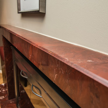 Red Damascus Marble & Black Slate Fireplace