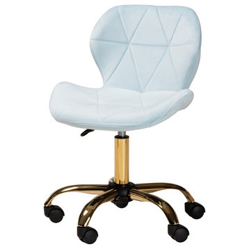 Sheyla Velvet Swivel Office Chair, Aqua/Gold