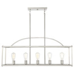 Savoy House - Palladian 5-Light Satin Nickel Linear Chandelier - Generous in scale, the Palladian Collection offers a streamlined aesthetic and an open cage that comfortably covers a wide area without looking heavy. With an adjustable height from 16" to 70" and measuring 38" long x 12" wide, this linear chandelier in a Satin Nickel finish provides ample illumination over a dining table or island from five 60-watt Edison-base bulbs.