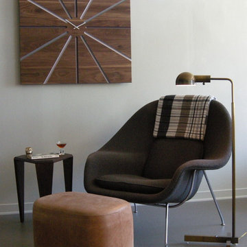Leather Ottoman, Nimble Side Table, Big Clock