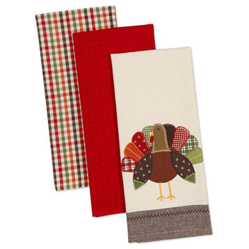Assorted Fall Turkey Embroidered Dishtowel Set/3