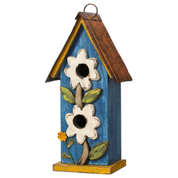 Two-Tiered Distressed Solid Wood Birdhouse