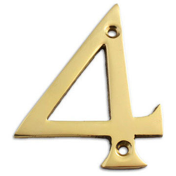 3" Brass Numeral, 4, Polished Brass