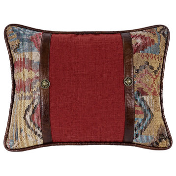 Oblong Pillow with Faux Leather Band and Concho