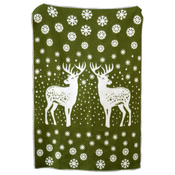 Wool Blend Deer Blanket Throw Green, Green