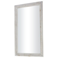 White Wash Rustic Wood Carved Beaded Rectangular Wall Mirror 48 x 28 ...