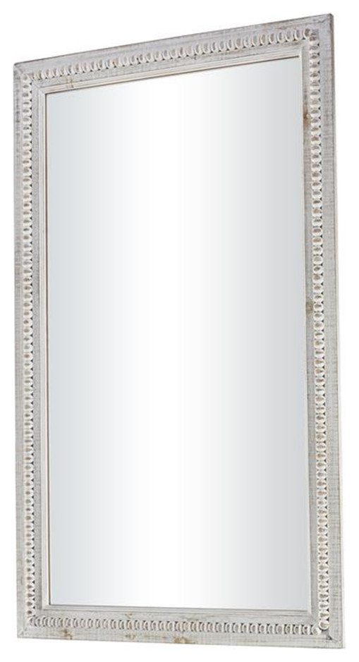 White Wash Rustic Wood Carved Beaded Rectangular Wall Mirror 48 x 28 ...